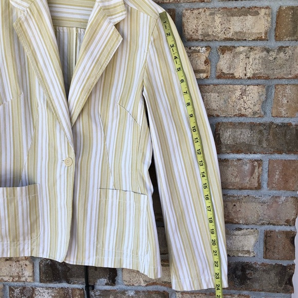 Weekend MaxMara Made In Italy Cotton Yellow Off White Stripped 1 Button Jacket 8 - Picture 15 of 16